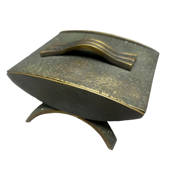 Vtg 1950's Nordia Brass Patina Trinket Box w/Lid Israeli Arts & Crafts Art Deco - Picture 1 of 11